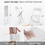 2 Pack White Plastic Folding Chair, Indoor Outdoor Portable Stackable Commercial Seat with Steel Frame 350lb, alternate view