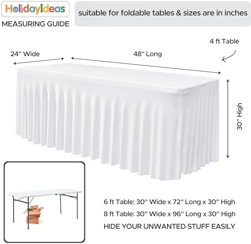 2 Pack White Spandex Table Covers 4ft Rectangle Ruffle Skirts for Party in 24x48 Inch| 2 Pack in White, alternate view 3