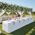 2 Pack White Spandex Table Covers 4ft Rectangle Ruffle Skirts for Party in 24x48 Inch| 2 Pack in White, alternate view 4