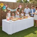 2 Pack White Spandex Table Covers 4ft Rectangle Ruffle Skirts for Party in 24x48 Inch| 2 Pack in White, alternate view 5