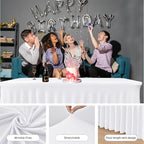 2 Pack White Spandex Table Covers 4ft Rectangle Ruffle Skirts for Party in 24x48 Inch| 2 Pack in White, alternate view 6