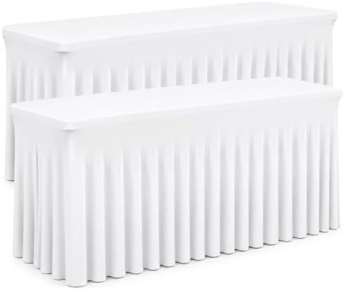 2 Pack White Spandex Table Covers 6 Foot Fitted Stretchy in White