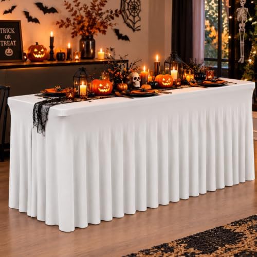 2 Pack White Spandex Table Covers 6 Foot Fitted Stretchy in White, alternate view 2