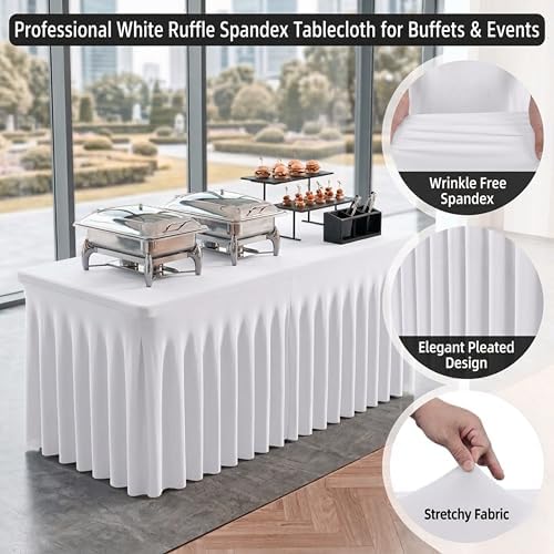 2 Pack White Spandex Table Covers 6 Foot Fitted Stretchy in White, alternate view 5