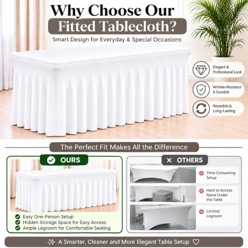 2 Pack White Spandex Table Covers 6 Foot Fitted Stretchy in White, alternate view 7