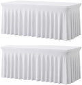 2 Pack White Spandex Table Covers 6 FT, Elastic Fitted Stretch Table Skirts for Rectangle Tables, Wrinkle
