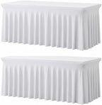2 Pack White Spandex Table Covers 6 FT, Elastic Fitted Stretch Table Skirts for Rectangle Tables, Wrinkle