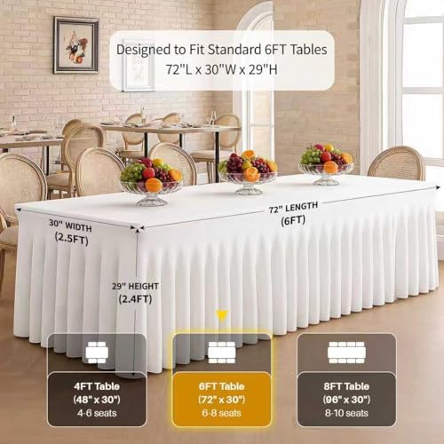 2 Pack White Spandex Table Covers 6 FT, Elastic Fitted Stretch Table Skirts for Rectangle Tables, Wrinkle, alternate view 6