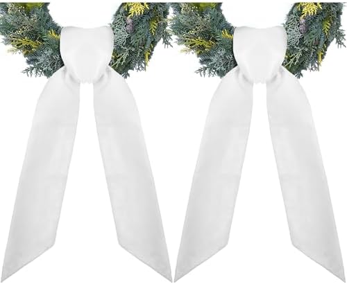 2 Pack White Wreath Sash for Front Door - 3.3" W x 52.8" L White Plain Wreath Accessories for Easter Weddings
