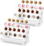 2 Pack Wood Cake Pop Stand, 4 Tier Rustic White Lollipop Holder Stand, 44 Holes Cake Candy Dessert Table Display