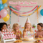 2 Pack Wood Cake Pop Stand, 4 Tier Rustic White Lollipop Holder Stand, 44 Holes Cake Candy Dessert Table Display, alternate