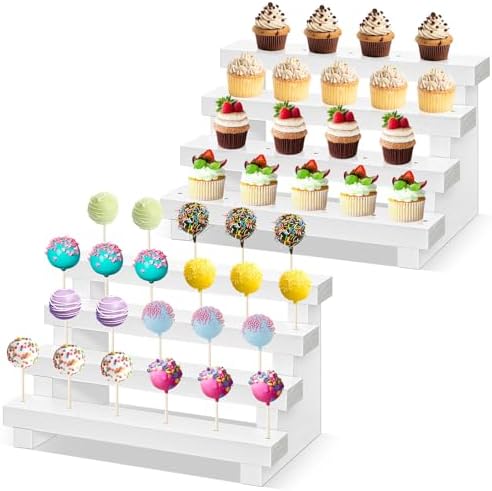 2 Pack Wood Cake Pop Stand, 4 Tier Rustic White Lollipop Holder Stand, 44 Holes Cake Candy Dessert Table Display, alternate