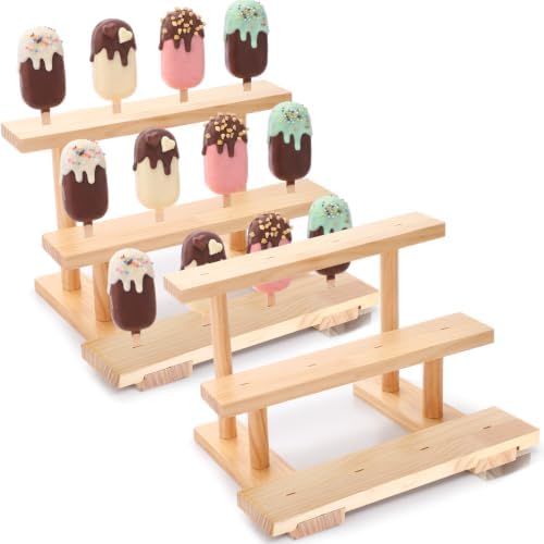 2 Pack Wood Cakesicle Stand Cake Pop Stand Display for Wedding Baby Shower in nature wood
