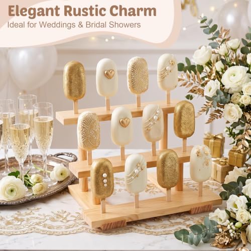 2 Pack Wood Cakesicle Stand Cake Pop Stand Display for Wedding Baby Shower in nature wood, alternate view 2