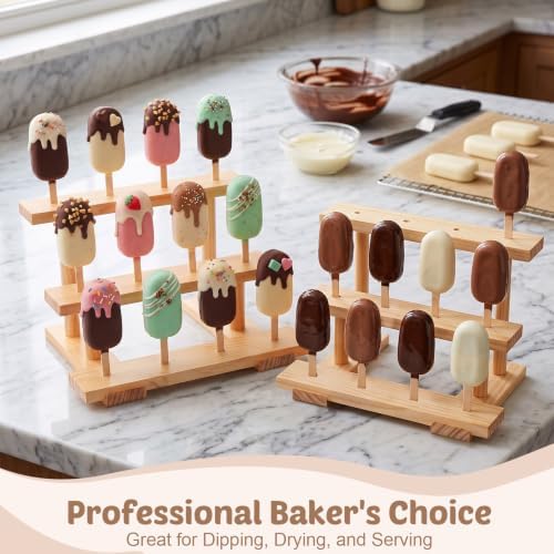 2 Pack Wood Cakesicle Stand Cake Pop Stand Display for Wedding Baby Shower in nature wood, alternate view 6