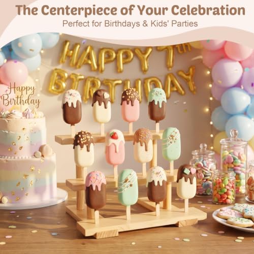 2 Pack Wood Cakesicle Stand Cake Pop Stand Display for Wedding Baby Shower in nature wood, alternate view 7