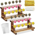 2 Pack Wooden Cake Pop Stand 3 Tier Cake Pop & Lollipop Display Holder with 100 Treat Bags Lollipop Sticks and