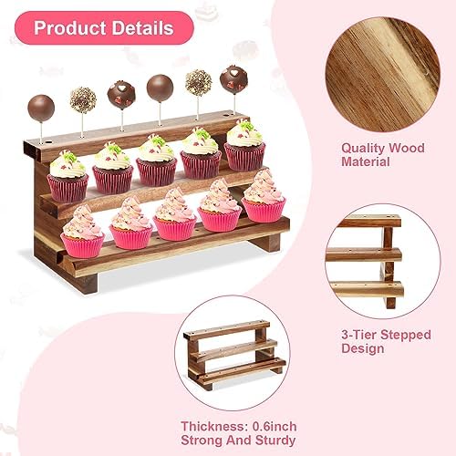 2 Pack Wooden Cake Pop Stand 3 Tier Cake Pop & Lollipop Display Holder with 100 Treat Bags Lollipop Sticks and, alternate