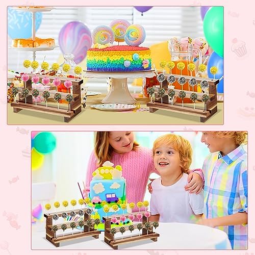 2 Pack Wooden Cake Pop Stand 3 Tier Cake Pop & Lollipop Display Holder with 100 Treat Bags Lollipop Sticks and, alternate