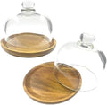 2 Pack Wooden Cake Stand with Glass Dome, 6.1" Small Cake Stand with Lid, Cake Display Server Tray for Kitchen