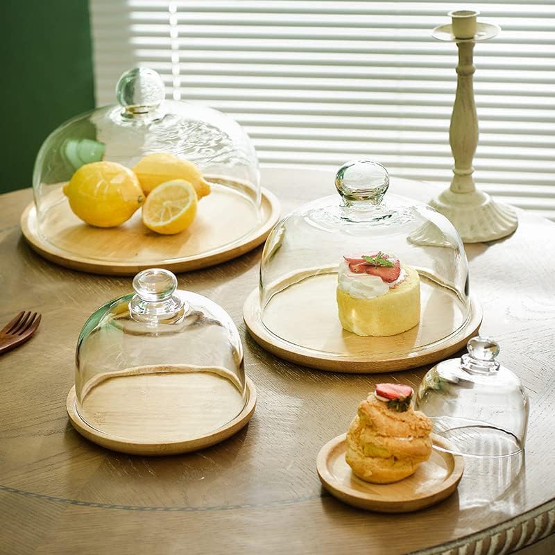 2 Pack Wooden Cake Stand with Glass Dome, 6.1" Small Cake Stand with Lid, Cake Display Server Tray for Kitchen, alternate