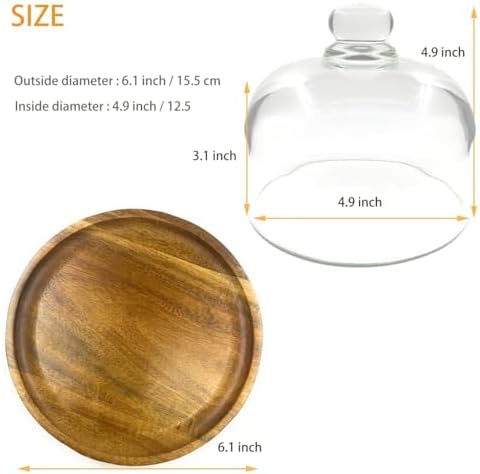 2 Pack Wooden Cake Stand with Glass Dome, 6.1" Small Cake Stand with Lid, Cake Display Server Tray for Kitchen, alternate
