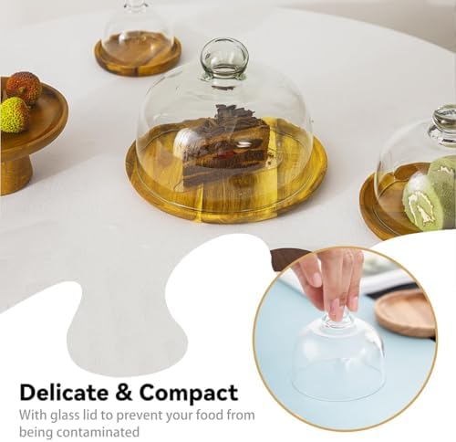 2 Pack Wooden Cake Stand with Glass Dome, 6.1" Small Cake Stand with Lid, Cake Display Server Tray for Kitchen, alternate