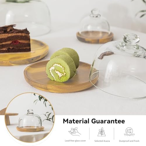 2 Pack Wooden Cake Stand with Glass Dome, 6.1" Small Cake Stand with Lid, Cake Display Server Tray for Kitchen, alternate