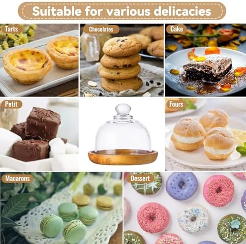 2 Pack Wooden Cake Stand with Glass Dome, 6.1" Small Cake Stand with Lid, Cake Display Server Tray for Kitchen, alternate