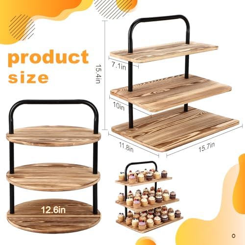 2 Pack Wooden Cupcake Stand 3 Tier Large Set, Classic in black, brown, alternate view 3