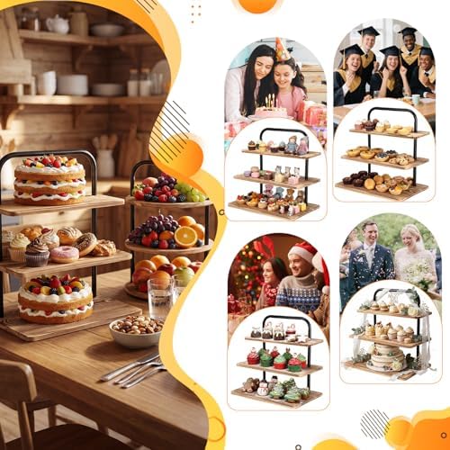 2 Pack Wooden Cupcake Stand 3 Tier Large Set, Classic in black, brown, alternate view 4