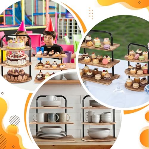 2 Pack Wooden Cupcake Stand 3 Tier Large Set, Classic in black, brown, alternate view 5