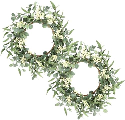 2 Pack Wreaths for Front Door 20'' Christmas Eucalyptus Wreath, Spring Summer Door Green Wreath for Home Porch