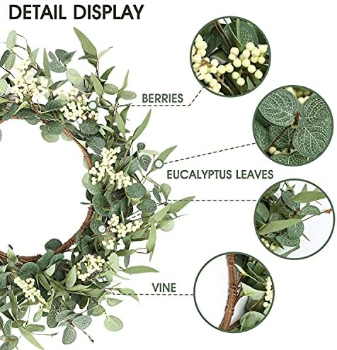 2 Pack Wreaths for Front Door 20'' Christmas Eucalyptus Wreath, Spring Summer Door Green Wreath for Home Porch, alternate