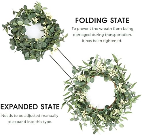 2 Pack Wreaths for Front Door 20'' Christmas Eucalyptus Wreath, Spring Summer Door Green Wreath for Home Porch, alternate