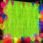 2 Pack Yellow Glow Party Fringe Curtain 40 x 80 Inch UV Reactive Neon Foil Backdrop for Blacklight Birthday