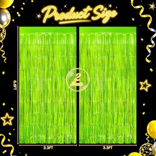 2 Pack Yellow Glow Party Fringe Curtain 40 x 80 Inch UV Reactive Neon Foil Backdrop for Blacklight Birthday, alternate view 2