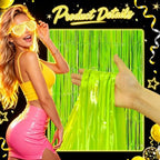 2 Pack Yellow Glow Party Fringe Curtain 40 x 80 Inch UV Reactive Neon Foil Backdrop for Blacklight Birthday, alternate view 3