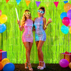 2 Pack Yellow Glow Party Fringe Curtain 40 x 80 Inch UV Reactive Neon Foil Backdrop for Blacklight Birthday, alternate view 4