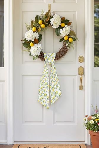 2 Pack Yellow Lemon Wreath Sashes for Front Door, Matching Italian Summer Lemon Grove Ribbon Pair, 55 Inch, alternate view 3