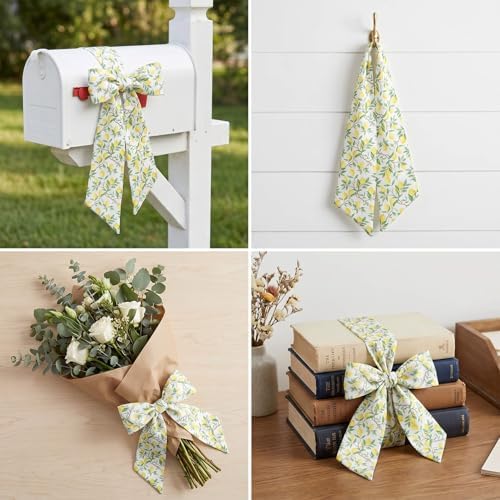 2 Pack Yellow Lemon Wreath Sashes for Front Door, Matching Italian Summer Lemon Grove Ribbon Pair, 55 Inch, alternate view 7