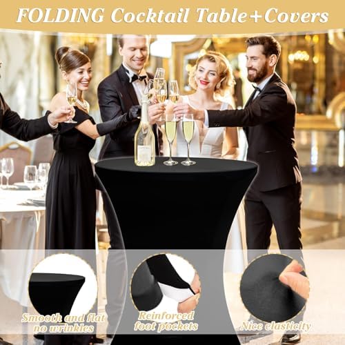 2 Packs 32in Bar Height Folding Cocktail Tables with Covers, alternate view 4