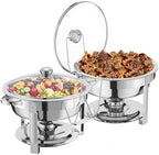 2 Packs 8QT Round Chafing Dish for Buffet Set, Glass Lid, Silver in Silver