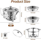 2 Packs 8QT Round Chafing Dish for Buffet Set, Glass Lid, Silver in Silver, alternate view 2