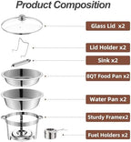 2 Packs 8QT Round Chafing Dish for Buffet Set, Glass Lid, Silver in Silver, alternate view 3