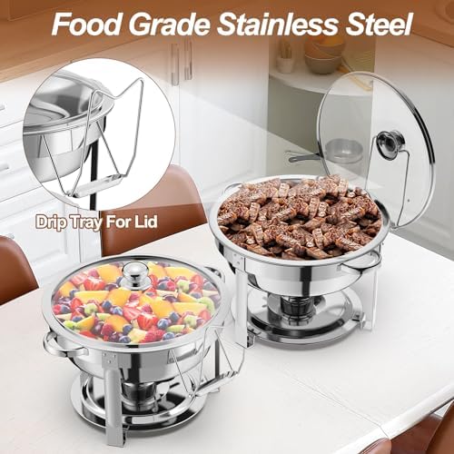 2 Packs 8QT Round Chafing Dish for Buffet Set, Glass Lid, Silver in Silver, alternate view 4