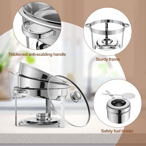 2 Packs 8QT Round Chafing Dish for Buffet Set, Glass Lid, Silver in Silver, alternate view 6
