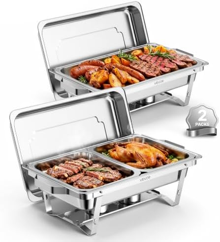 2 Packs Chafing Dishes for Buffet Set, 9QT Stainless Steel Chafer in Silver