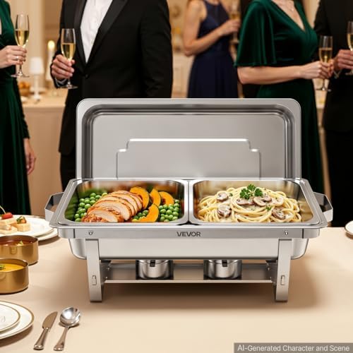 2 Packs Chafing Dishes for Buffet Set, 9QT Stainless Steel Chafer in Silver, alternate view 2