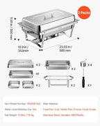 2 Packs Chafing Dishes for Buffet Set, 9QT Stainless Steel Chafer in Silver, alternate view 3
